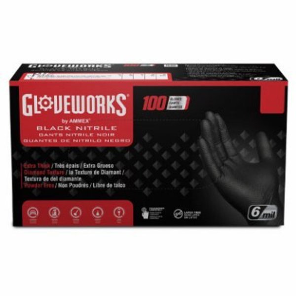 Ammex Nitrile Disposable Gloves, 6 mil Palm, Nitrile, Powder-Free, M, Black GWBN44100